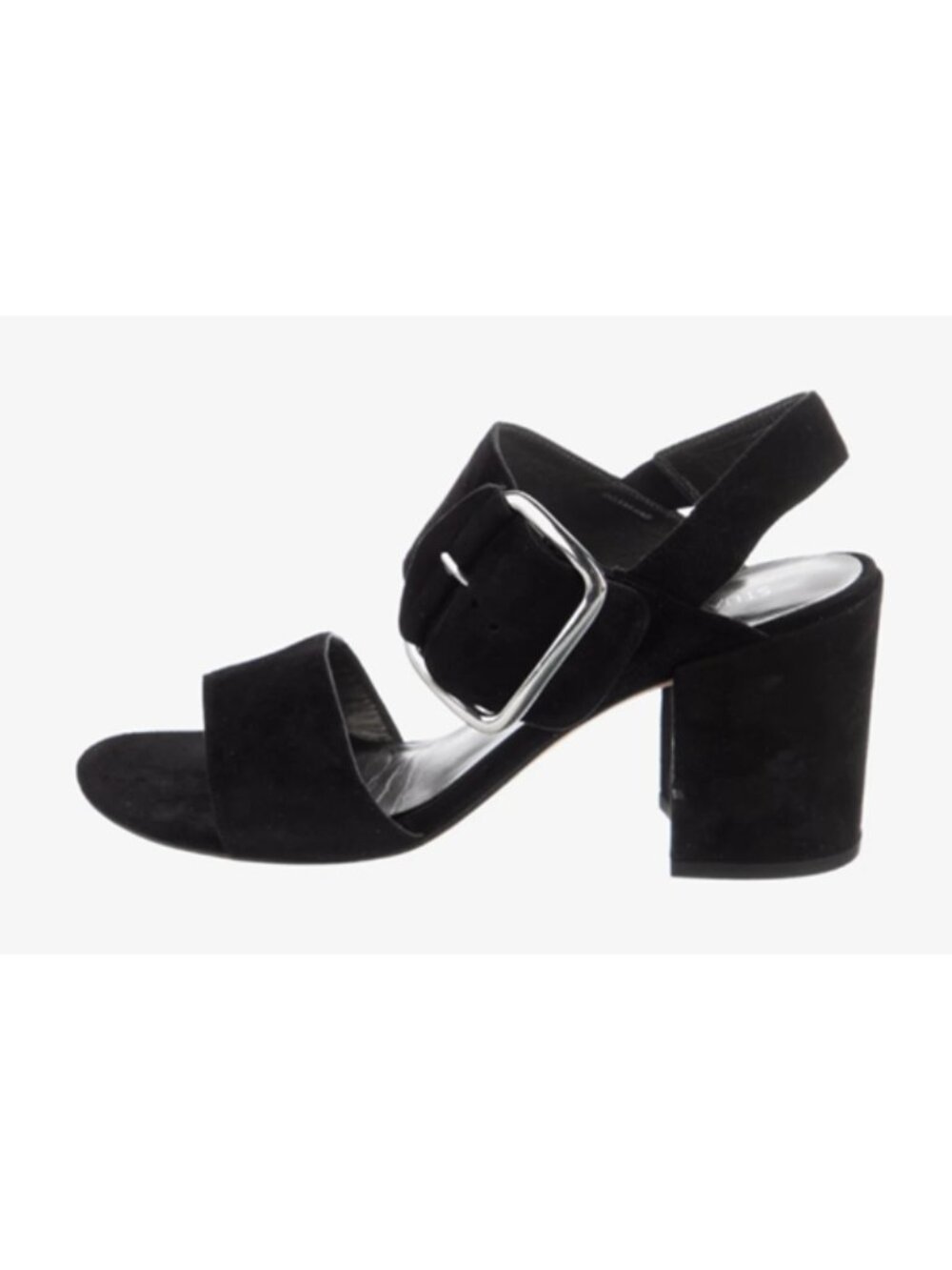 Stuart Weitzman City Sandal Slingback Nero Black Suede Buckle Block Heel 6.5